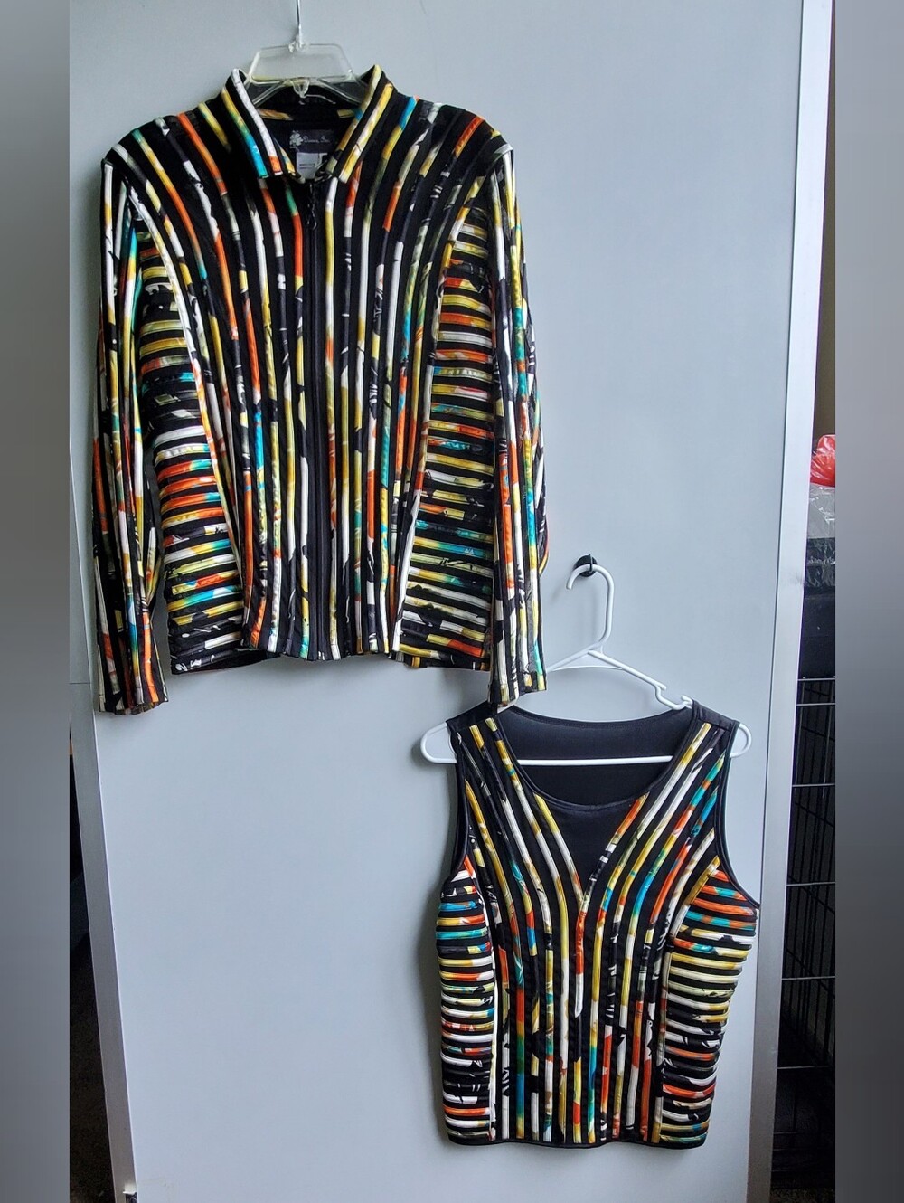 Damee Inc Ribbon Art Mesh Jacket Tank Set Large EUC Multi-Color Lagenlook